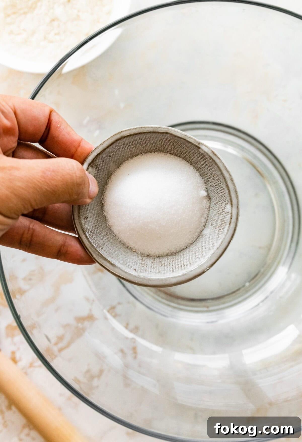 water and salt in a bowl.