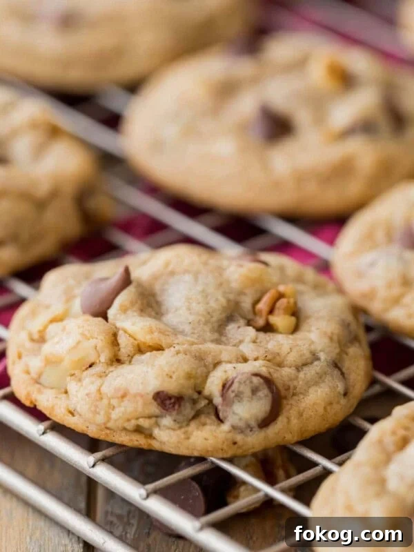Close-up view of banana cookies on a cooling rack.
