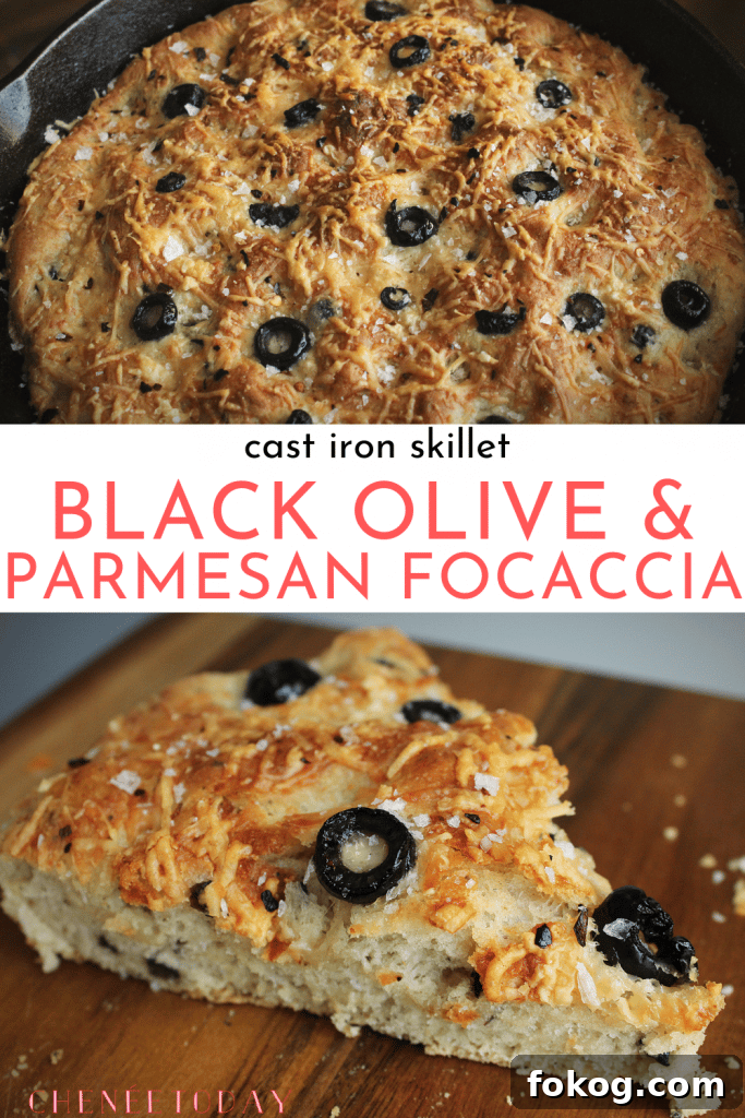 Parmesan and Black Olive Focaccia: Crispy Herb Flatbread Recipe 6 Easy Skillet Black Olive and Parmesan Focaccia Bread Recipe | Chenée Today