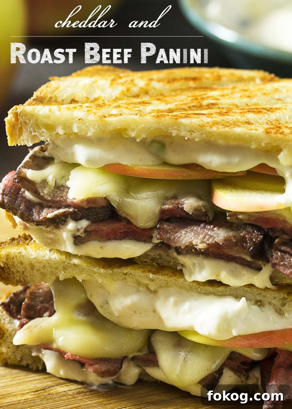 Roast beef panini with text overlay
