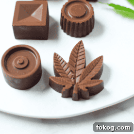 A completed batch of molded cannabis chocolates made in cannabis leaf shaped molds