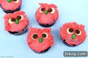 Adorable Owl Cupcake Recipe and Decorating Ideas 3 Owl Cupcakes are soft and fluffy chocolate cupcake decorated with a vanilla buttercream to look like gorgeous, googly eyed owls! Perfect for a birthday cake, party, get together or just for fun. #owlcupcakes #pinkowl