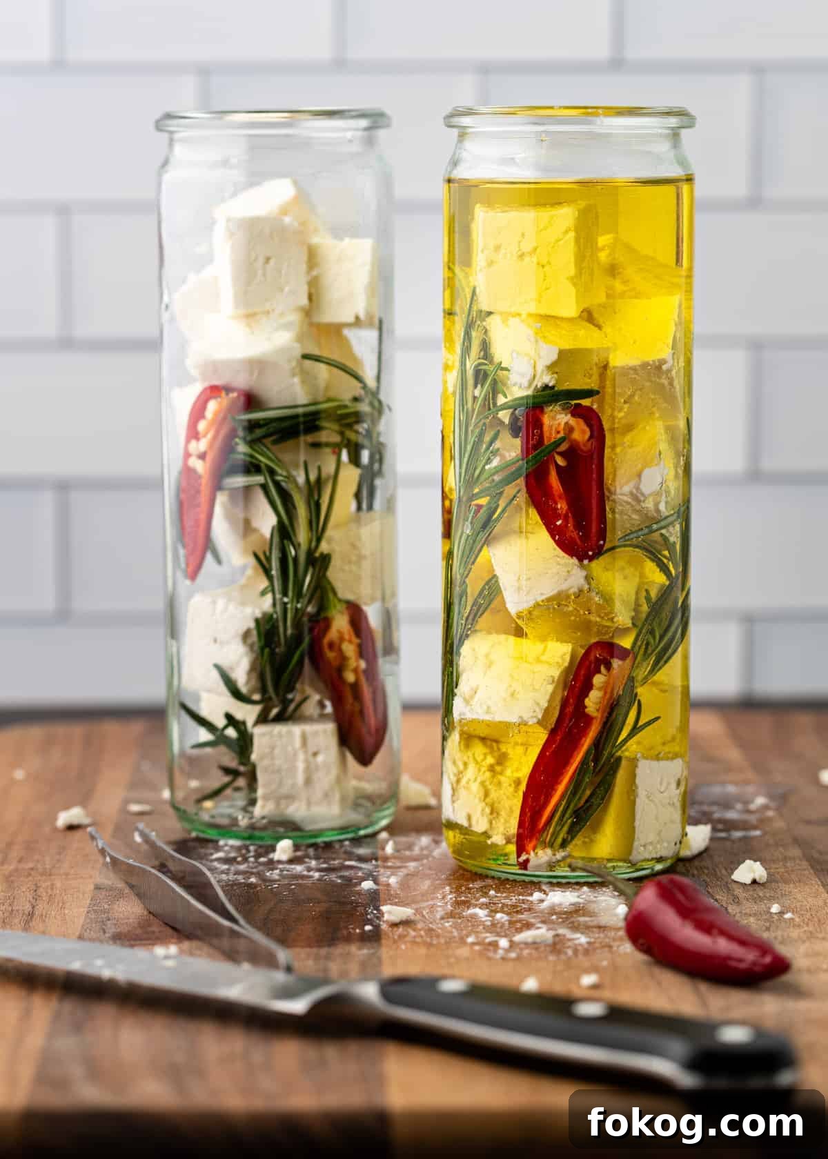 Herbed and Chili-Marinated Feta: Flavorful Appetizer Recipe 5 image shows how to marinate feta in oil