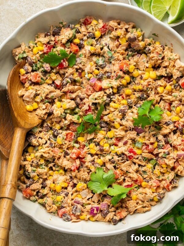Chicken and Black Bean Enchiladas with Tangy Salsa Verde 15 Mexican Tuna Salad in a bowl with a serving spoon
