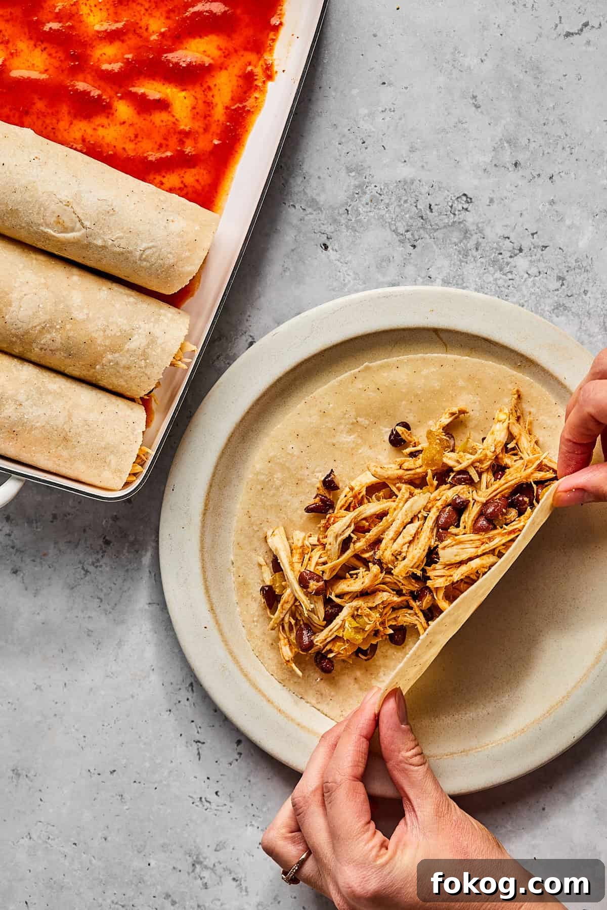 Chicken and Black Bean Enchiladas with Tangy Salsa Verde 6 chicken and black beans in a tortilla