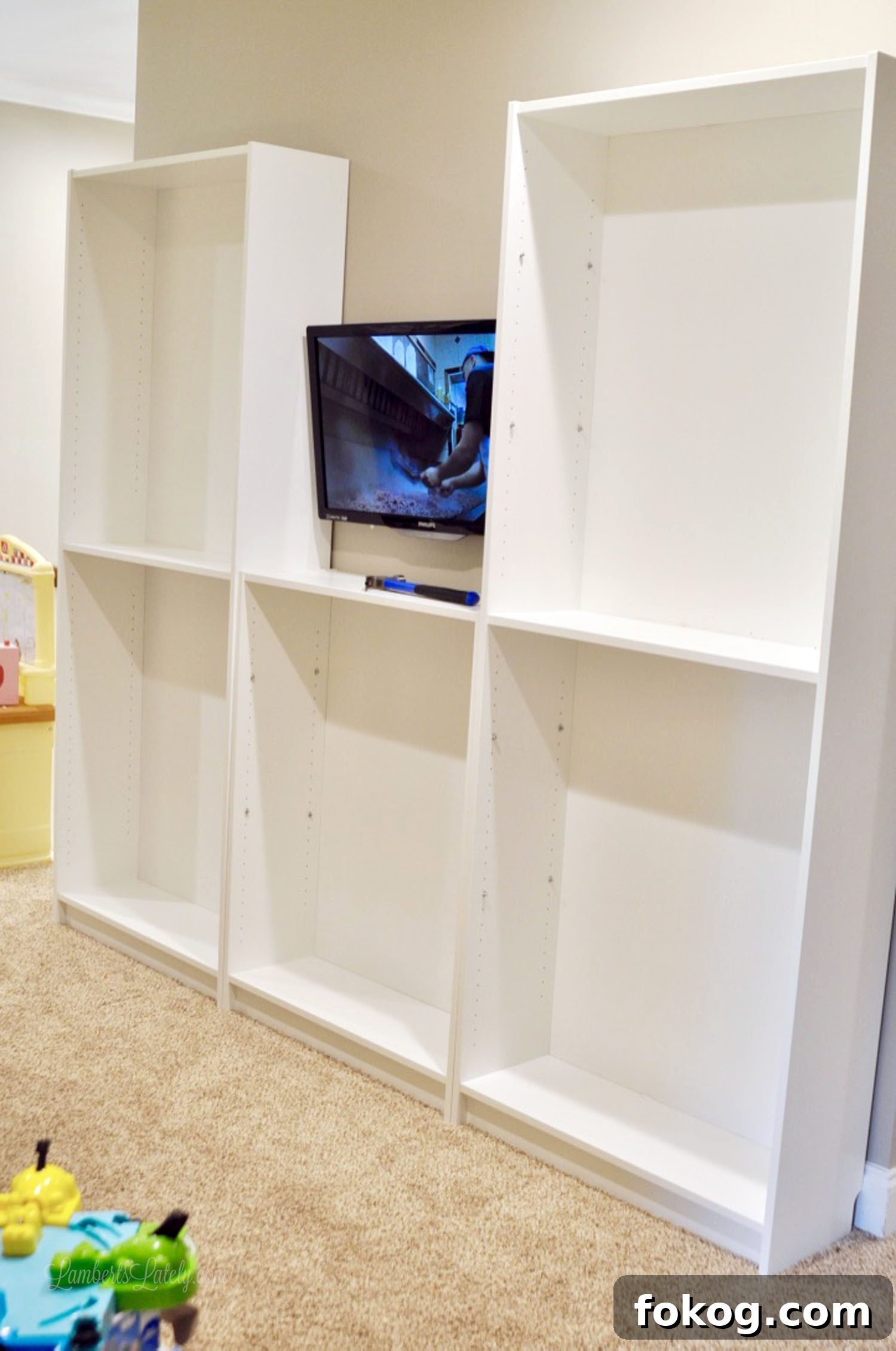 Built-In Bedroom Wardrobe Using IKEA Billy Bookcases 6 after placing cabinets against wall.