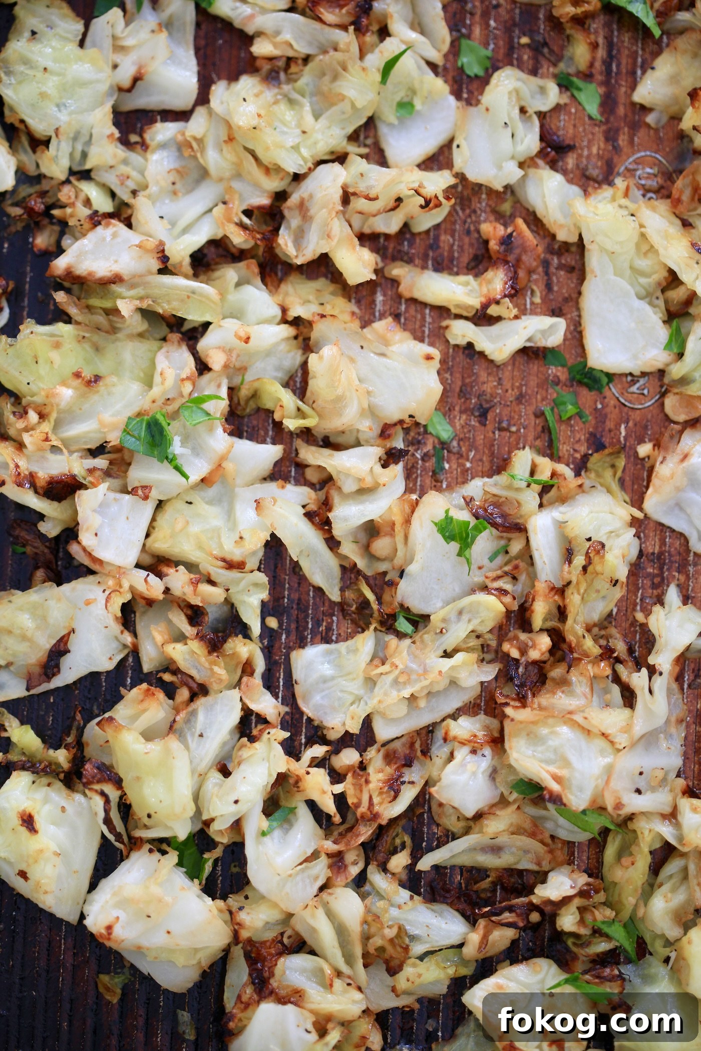 roasted cabbage on pan.