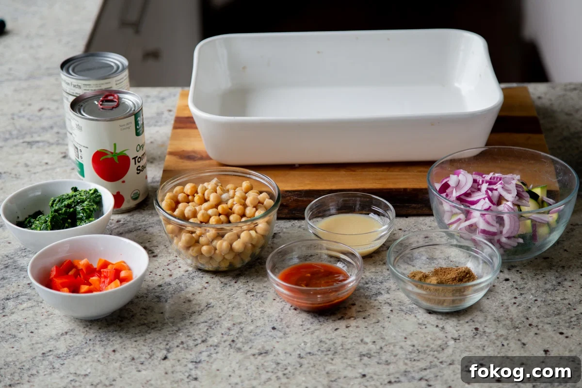 zucchini chickpea curry ingredients on the kitchen counter