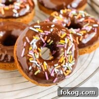 Chocolate covered donut with sprinkles.
