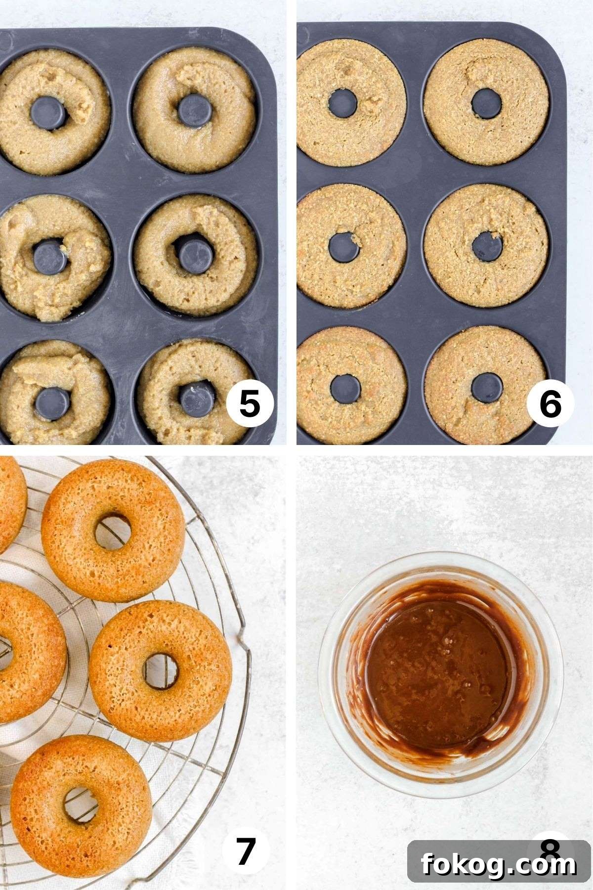 Process shots for making donuts and making chocolate frosting.