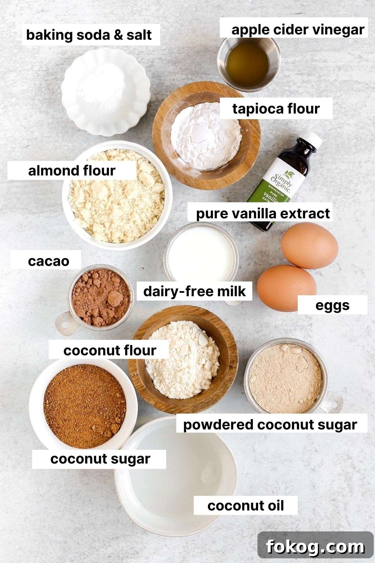 Labeled ingredients used for Paleo donuts.