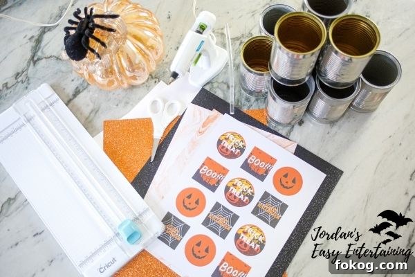 Halloween Can Toss Game with Free Printable Targets 3 Materials for can toss game