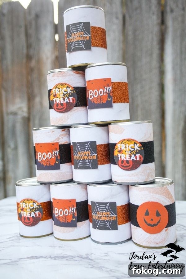 Halloween Can Toss Game with Free Printable Targets 6 Kids playing can toss