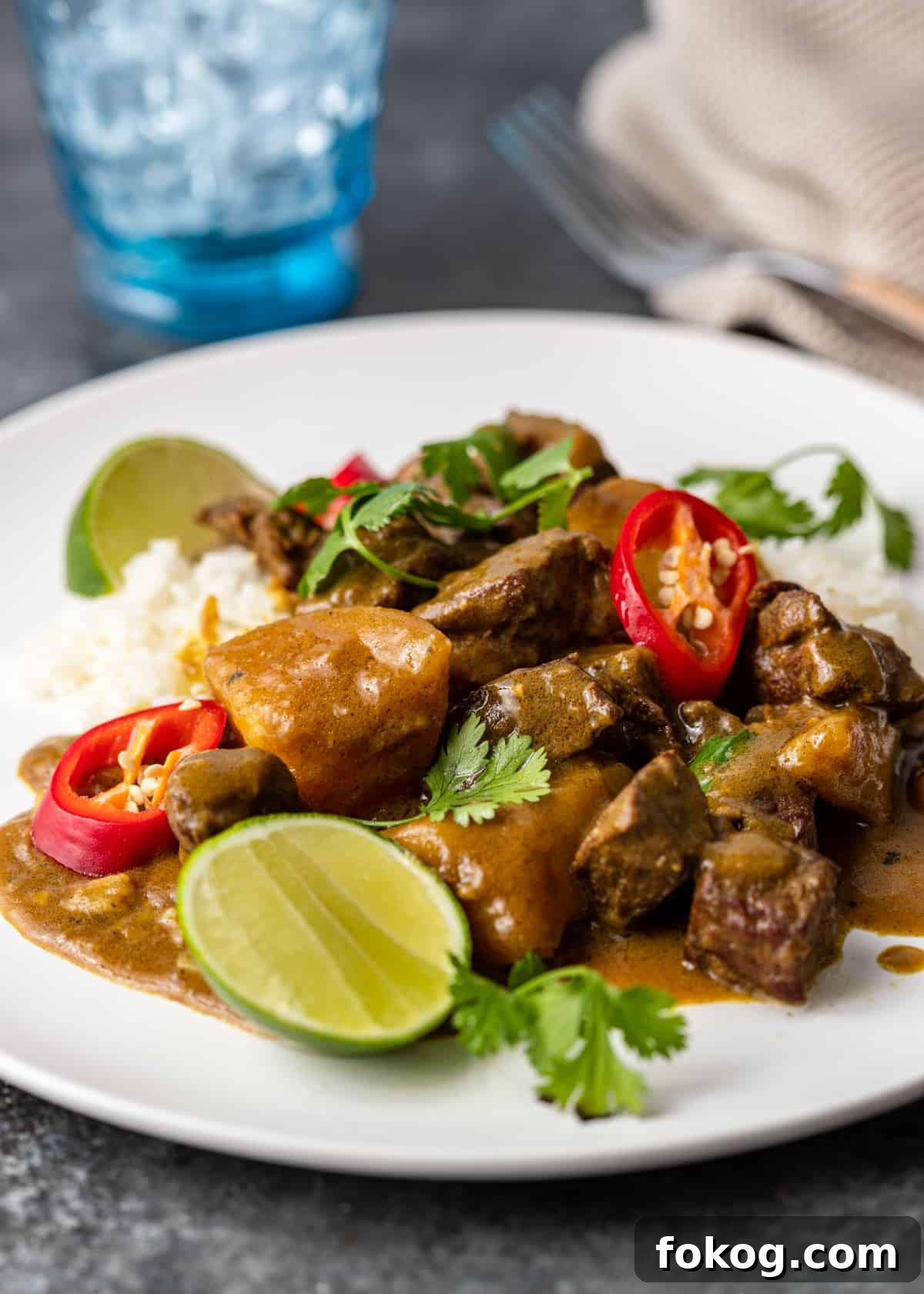 Creamy Coconut Beef Curry with Aromatic Spices 6 Japanese Beef Curry on a white plate