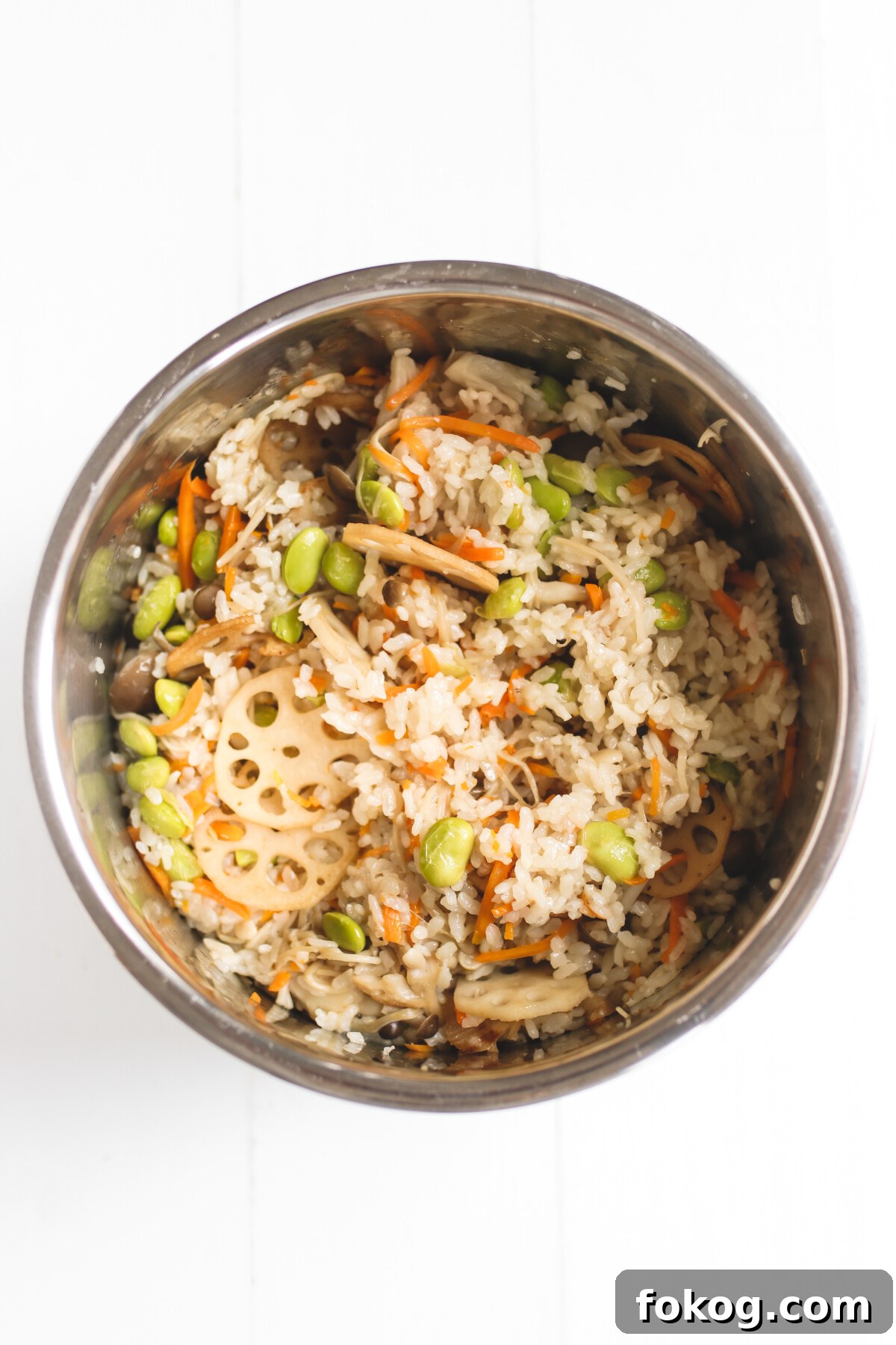 Obachan’s Mushroom Kamameshi: Authentic Japanese Mixed Rice Recipe 4 the finished product of mixed rice cooking in an instant pot