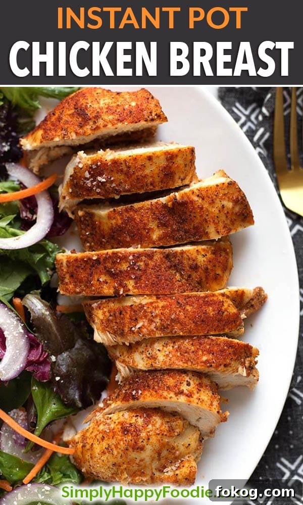 How to get a juicy, tender Instant Pot Chicken Breast. From a fresh or frozen skinless/boneless chicken breast. Pressure cooker chicken breasts are a fast and healthy recipe. simplyhappyfoodie.com #instantpotchickenbreast #pressurecookerchickenbreast How to cook a chicken breast in the instant pot pressure cooker
