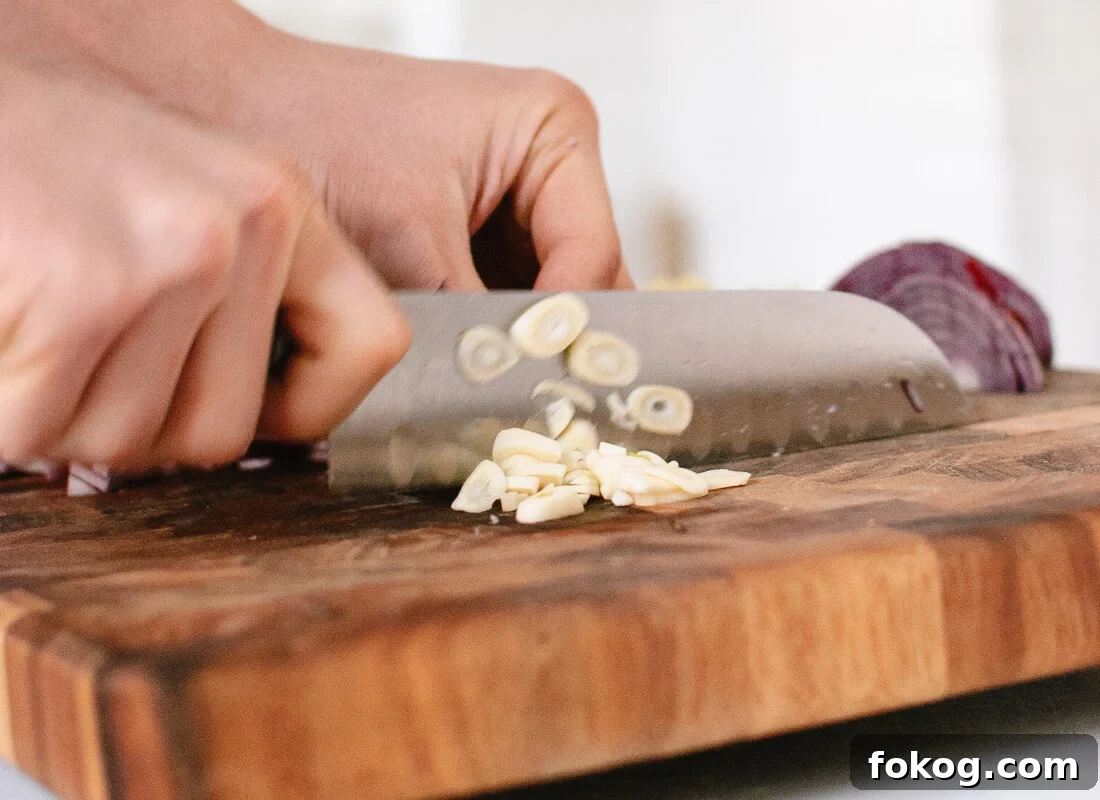 chopping garlic