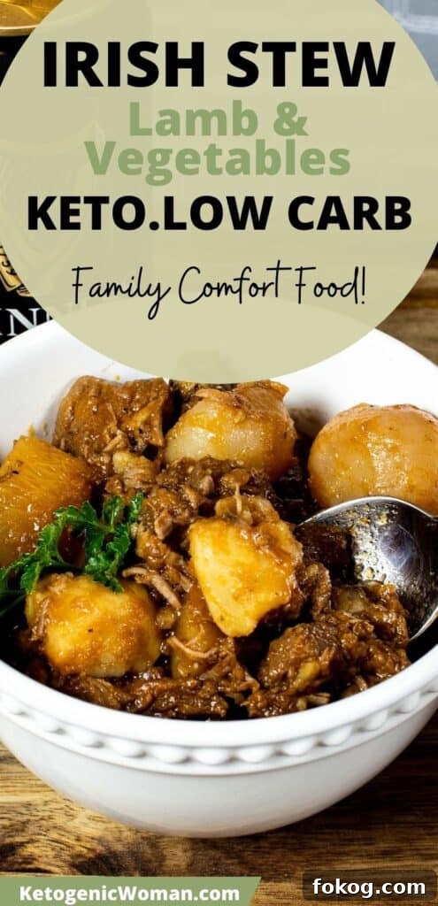 Keto Lamb Irish Stew with Low-Carb Vegetables 6 Pinterest pin for keto irish stew