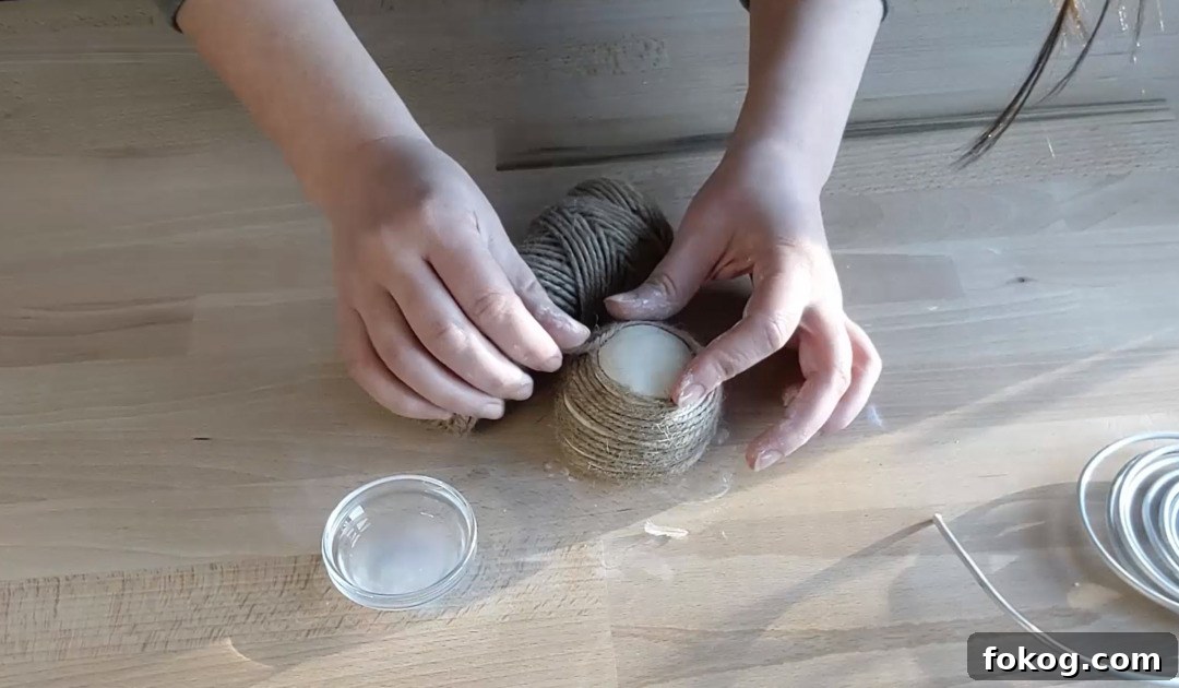 Wrap wire sculpture base with twine for added texture
