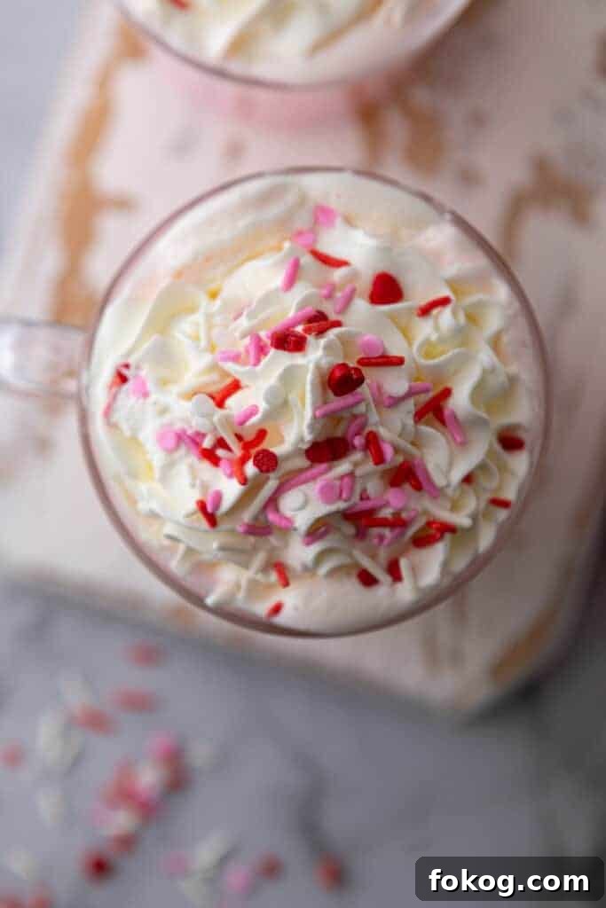 Overhead shot of pink hot chocolate