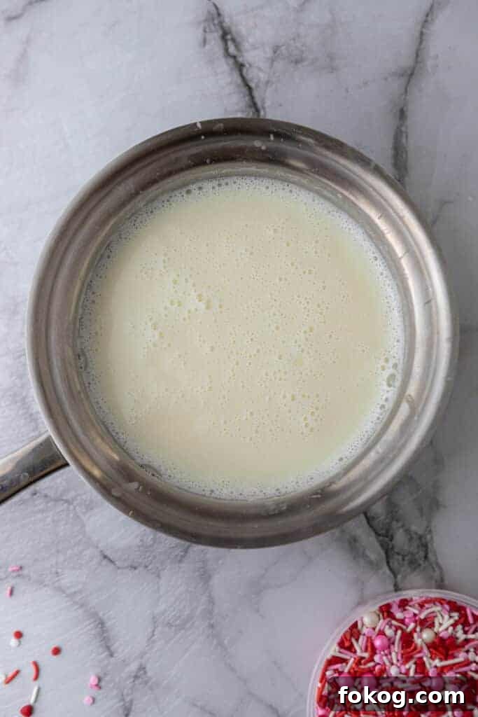 Hot white chocolate in a pot
