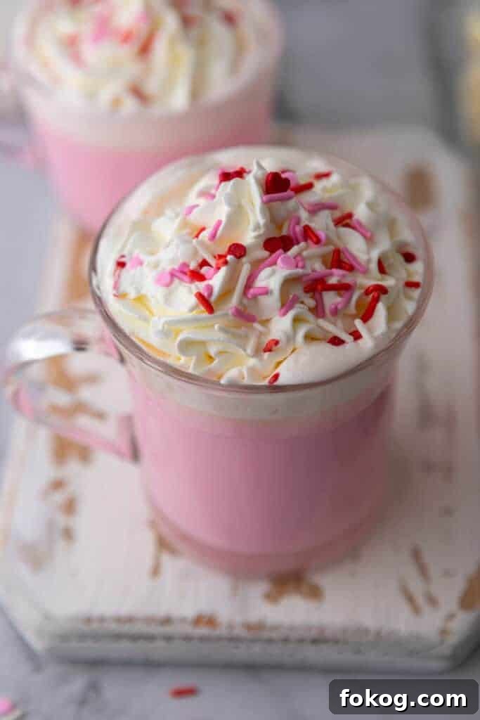 Side shot of pink hot chocolate