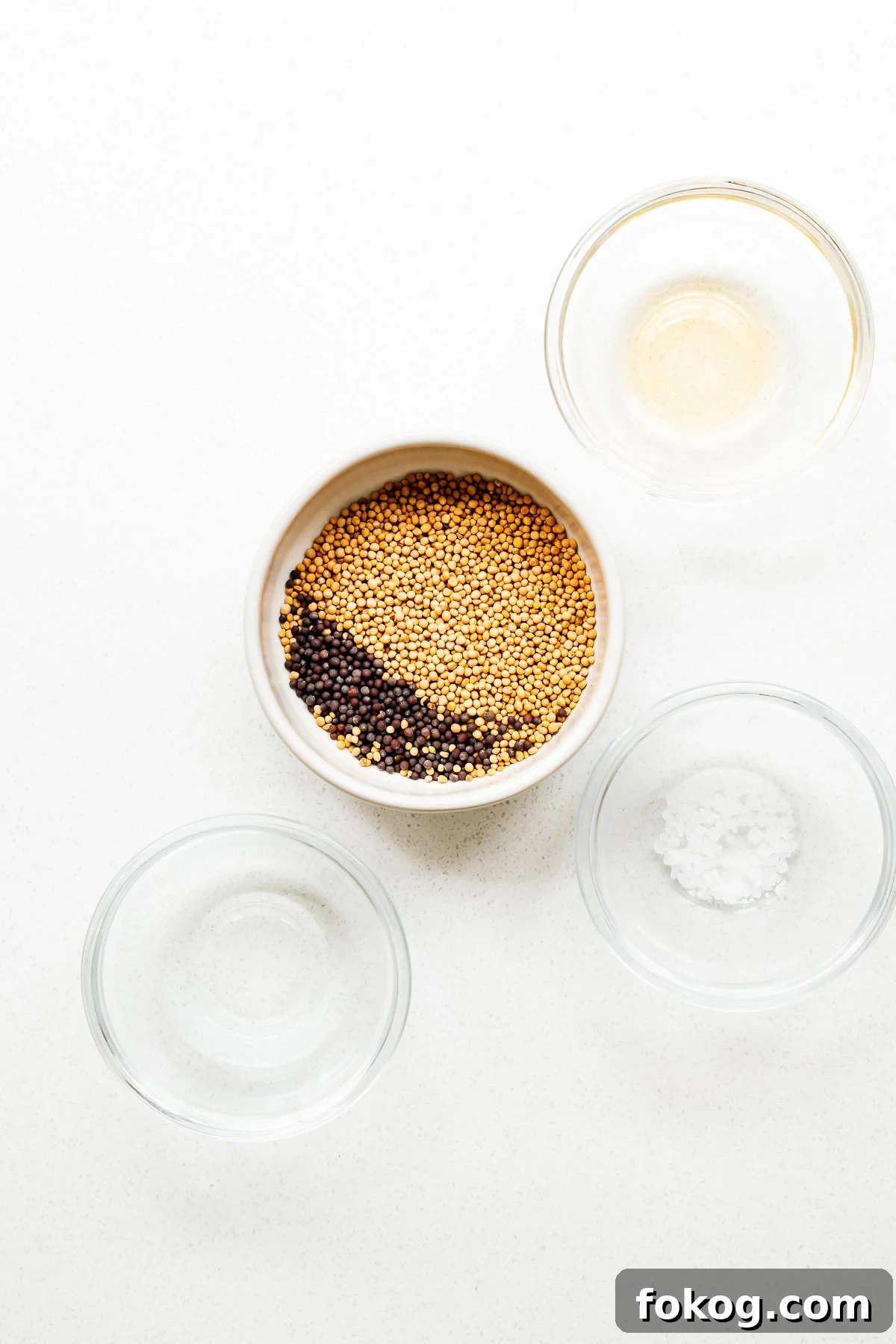 Ingredients for Dijon mustard include mustard seeds, salt, white wine and vinegar.