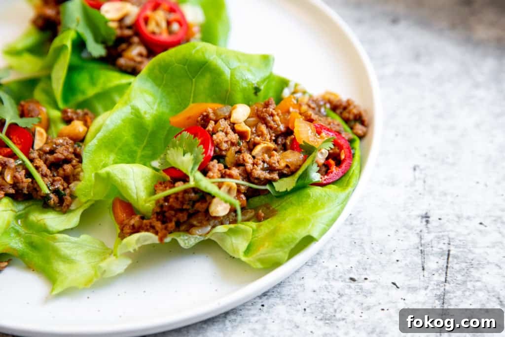 Beef lettuce wraps on a plate.