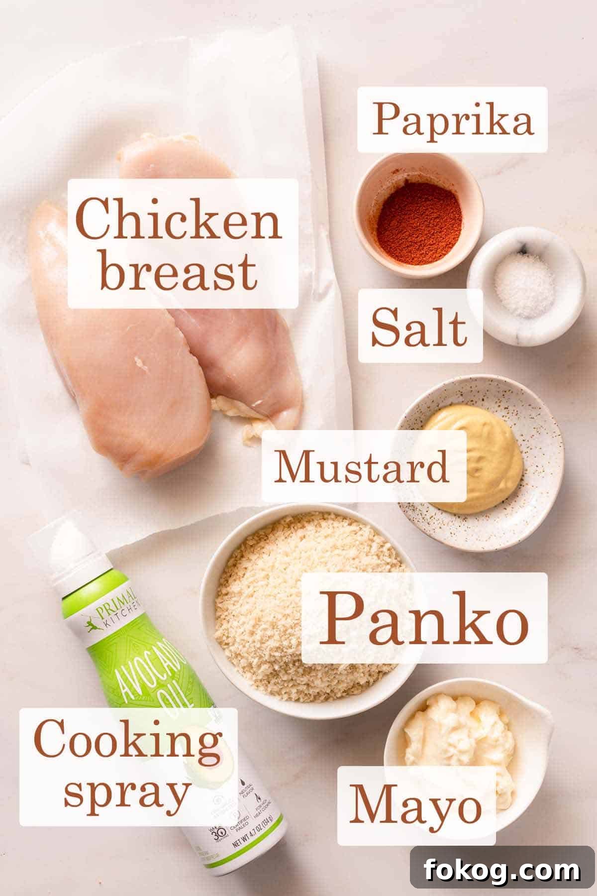 Crispy Panko Baked Chicken with Garlic and Herb Seasoning 3 recipe ingredients with text labels