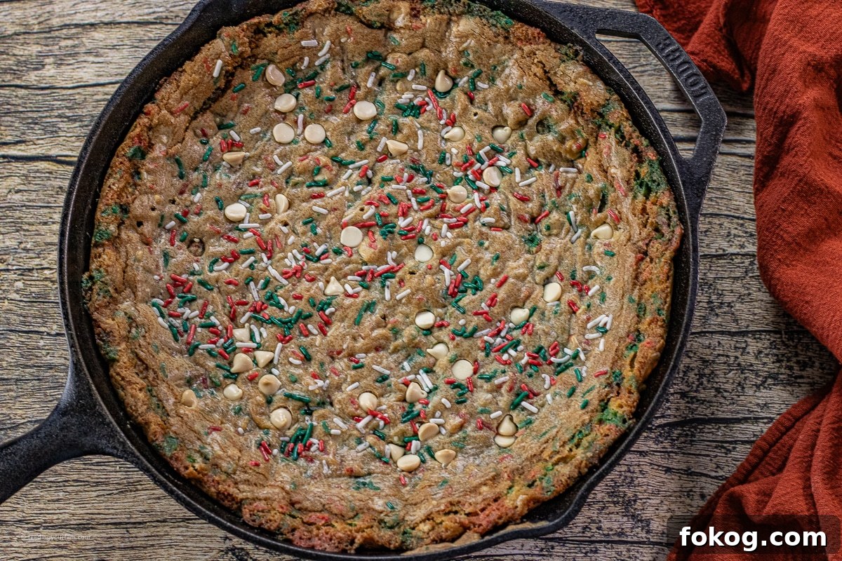 Cast Iron Skillet Christmas Sprinkle Cookies: Festive Holiday Recipe 3 cast iron skillet cookie with red and green sprinkles and white chocolate chips