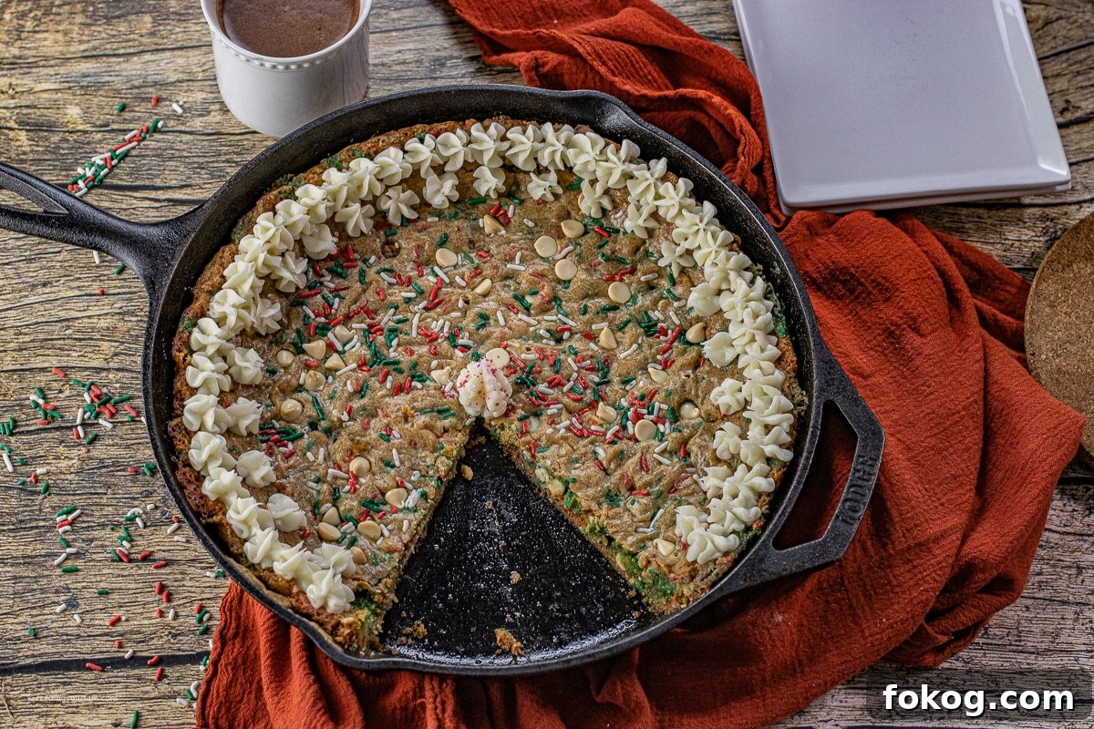 Cast Iron Skillet Christmas Sprinkle Cookies: Festive Holiday Recipe 4 cast iron skillet cookie with red and green christmas sprinkles topped with star frosting