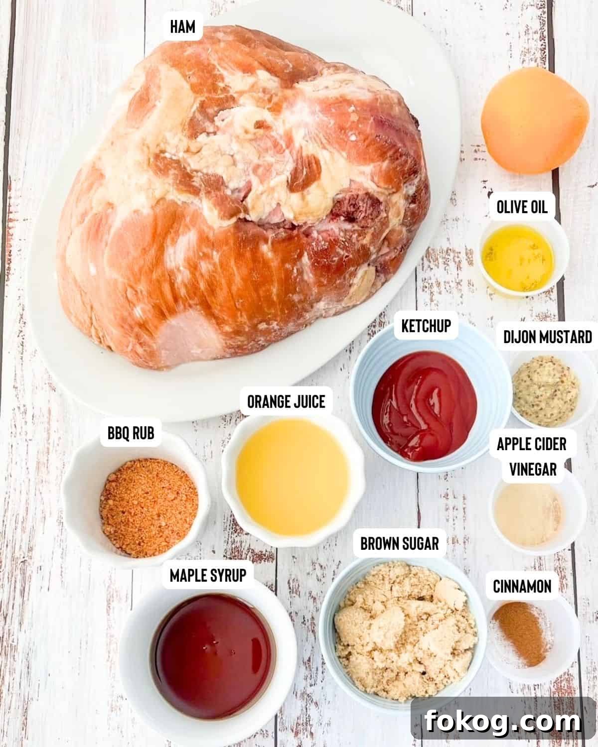 Ingredients for double smoked ham with brown sugar maple glaze.