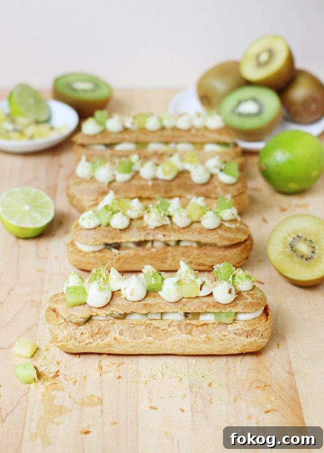 Kiwifruit, Lime, and Coconut Eclairs