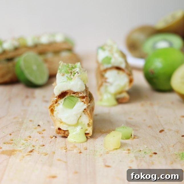Kiwifruit, Lime, and Coconut Eclairs