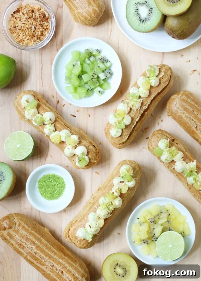Kiwifruit, Lime, and Coconut Eclairs