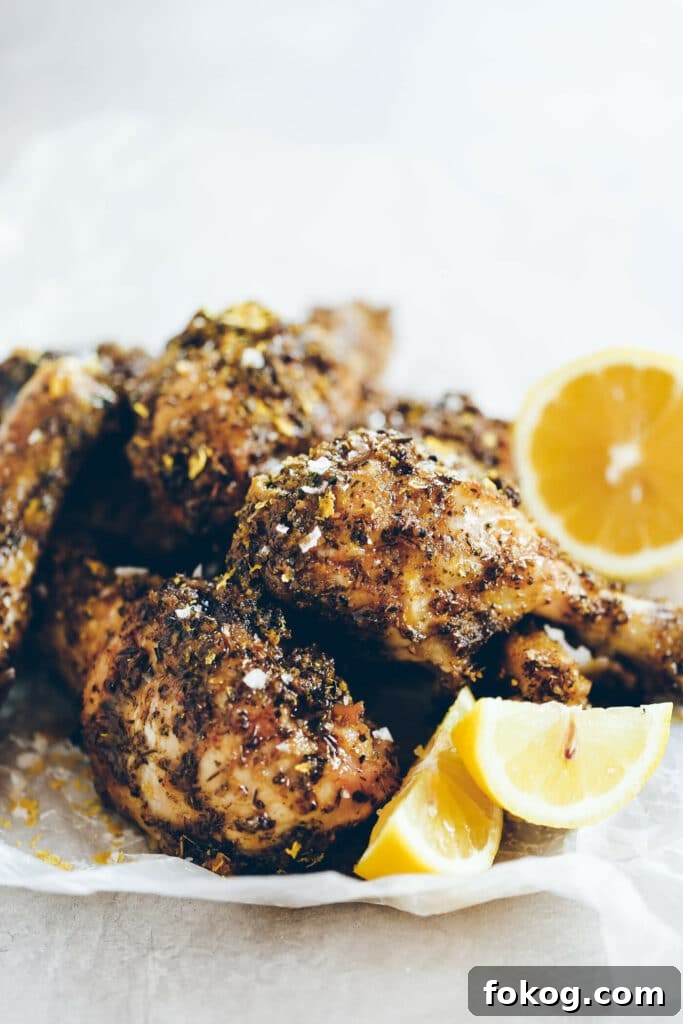 41 Juicy Chicken Drumstick Recipes You’ll Want Tonight 11 Crispy Baked Italian Drumsticks stacked on a parchment paper