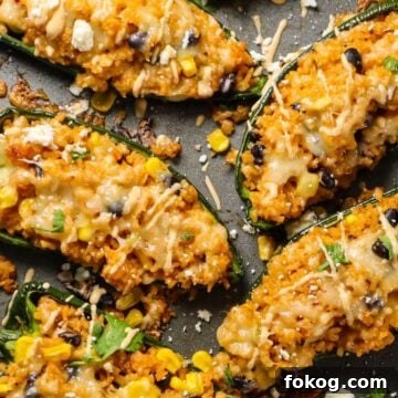 Queso and Rice Stuffed Poblano Peppers Recipe 6 Close up of Queso & Rice Stuffed Poblano Peppers