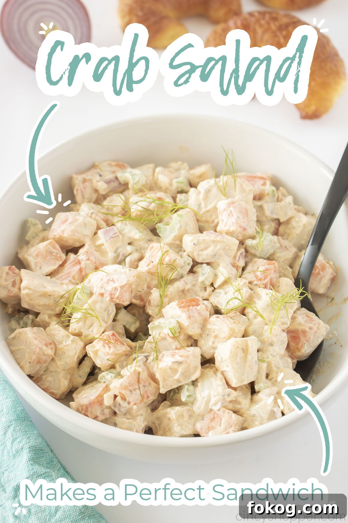 Text on image Crab salad Makes a Perfect sandwich.