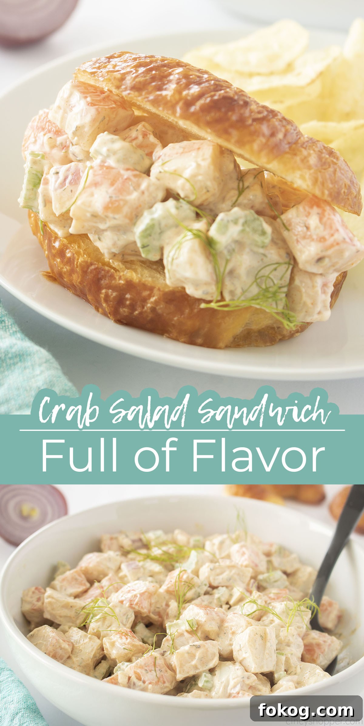 Long in text on image Crab Salad Sandwich Full of Flavor.