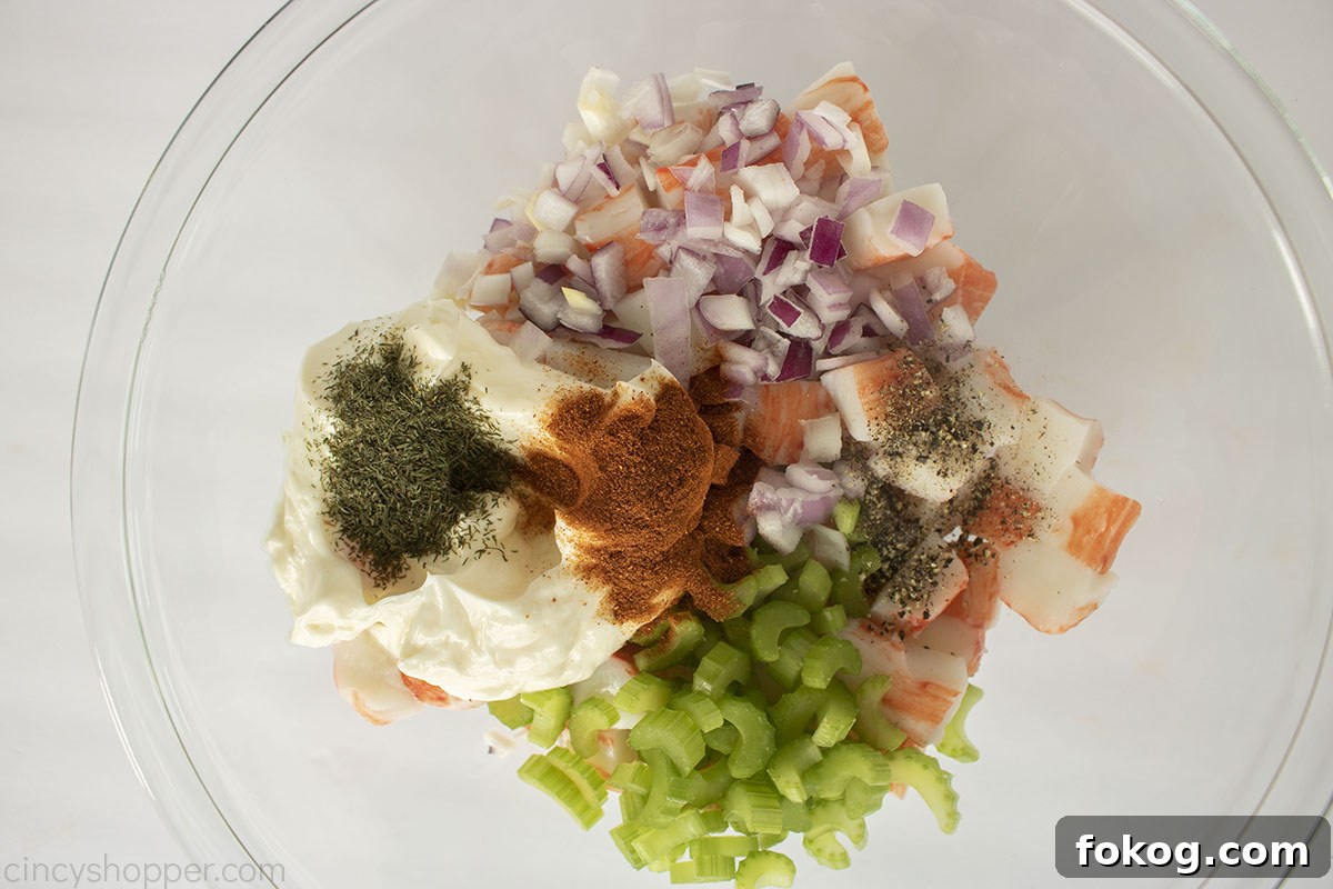 Crab Salad Sandwich ingredients in a bowl.