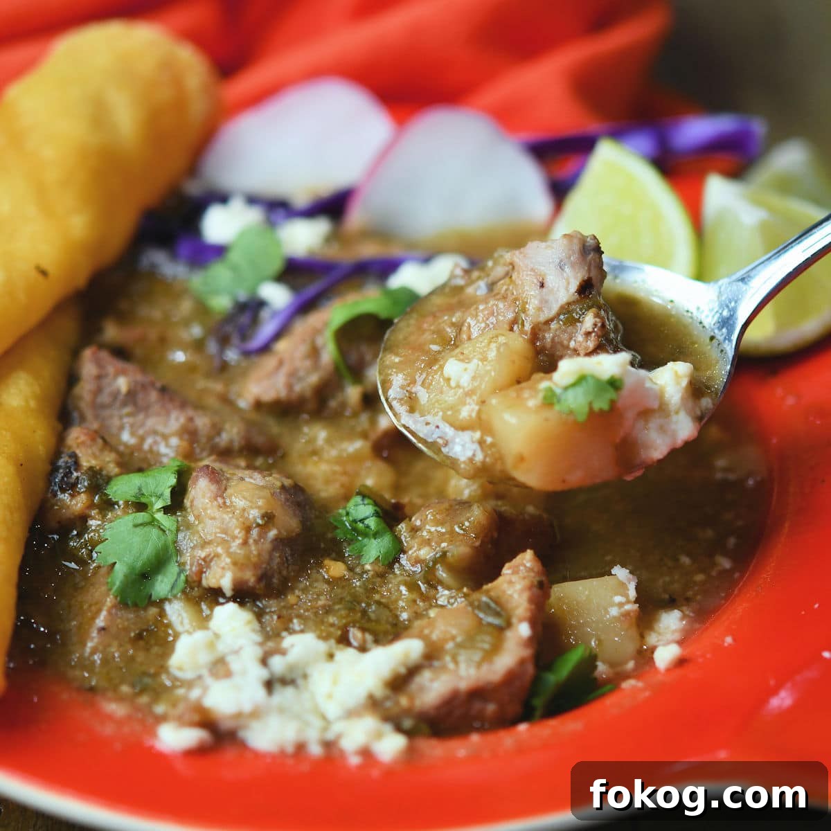 Chile Verde Pork Guisado Recipe 7 spoonful of pork chile verde Mexican pork guiso from 24Bite