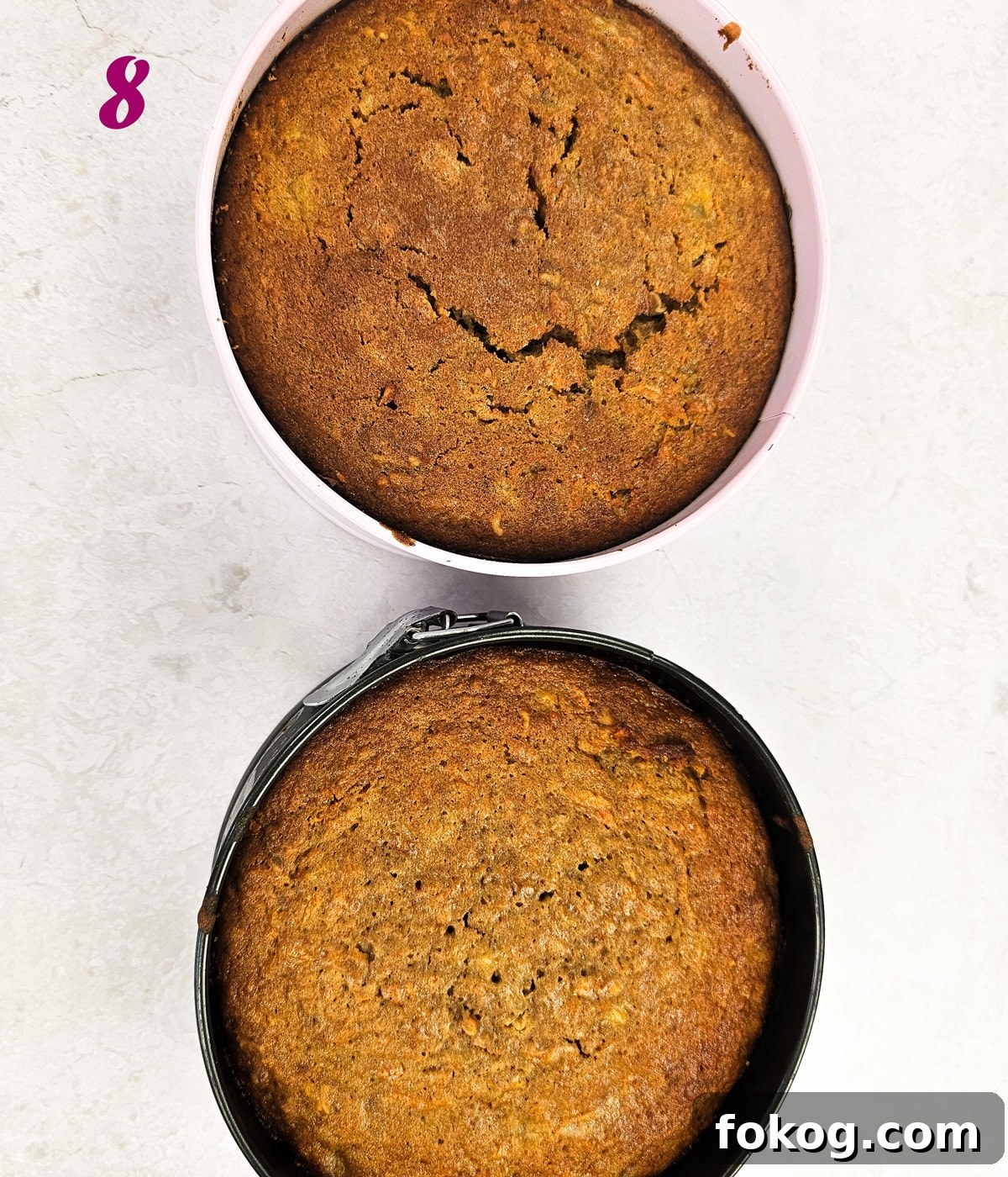 Baked carrot cake with pineapple in cake pans.