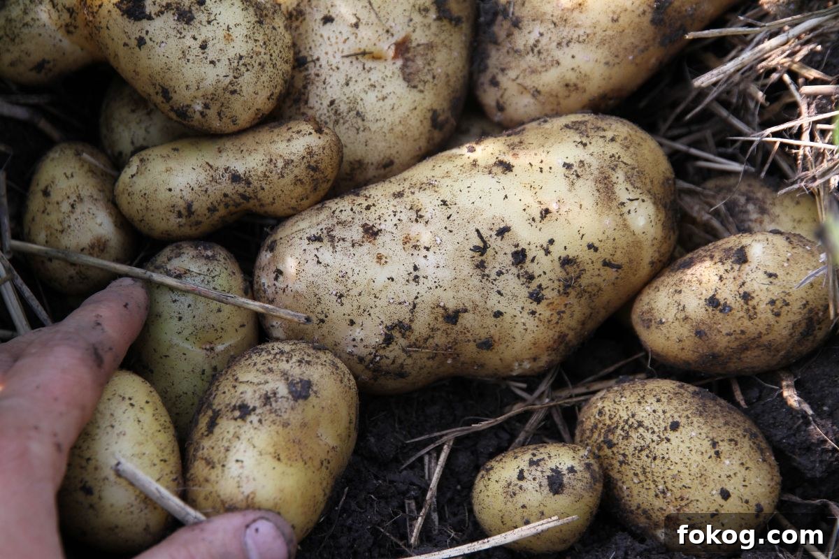 A pile of German Butterball potatoes from a mid-summer harvest.