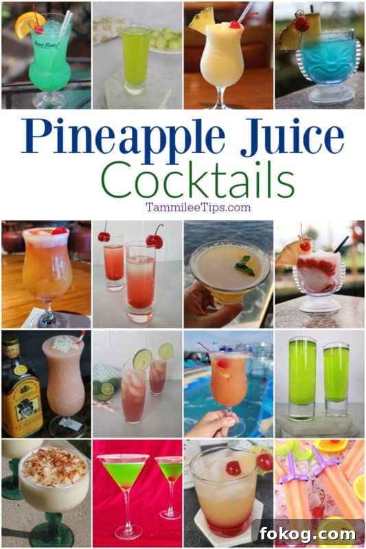 24+ Tropical Pineapple Juice Cocktail Recipes 18 Collage of pineapple juice cocktails