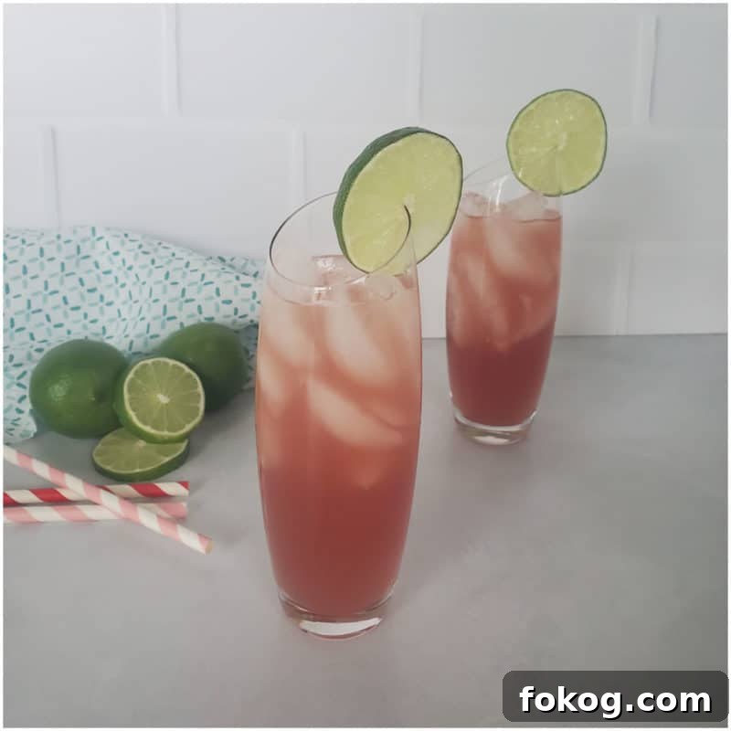 24+ Tropical Pineapple Juice Cocktail Recipes 8 Two Bay Breeze Cocktails with lime circles next to a few limes