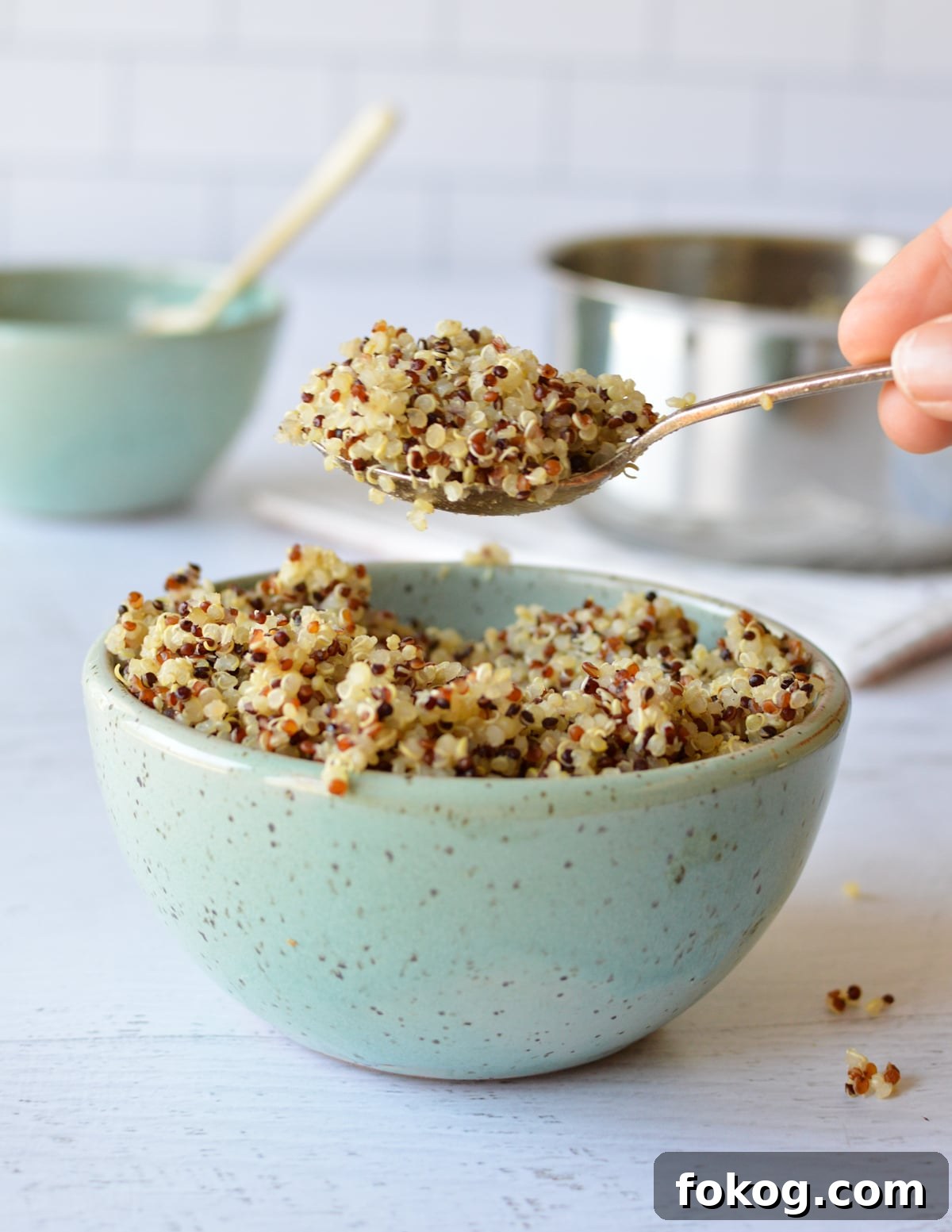 How to Cook Tri-Color Quinoa: Perfect Fluffy Results 2 a bowl of cooked tri-color quinoa.