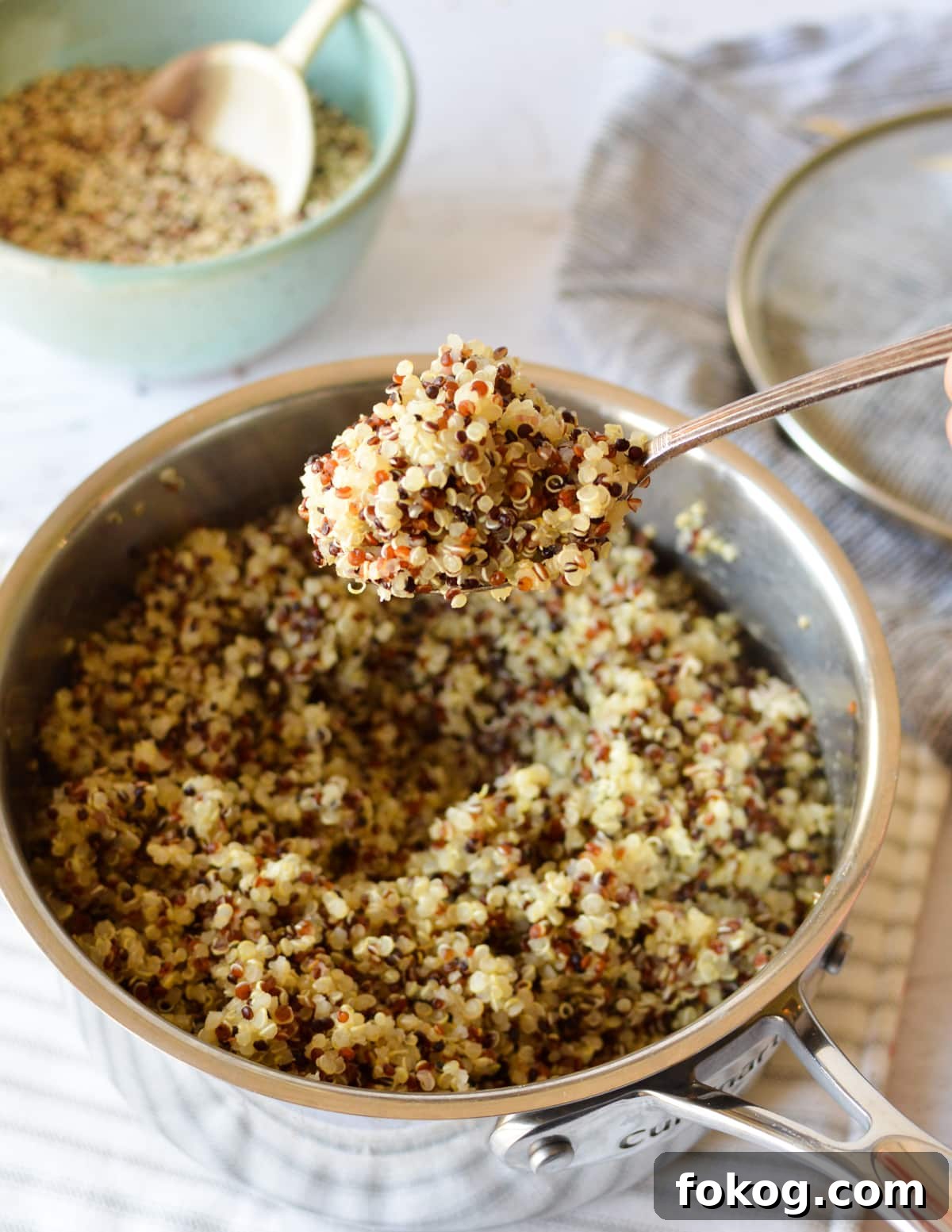 How to Cook Tri-Color Quinoa: Perfect Fluffy Results 8 a spoonful of cooked tri color quinoa