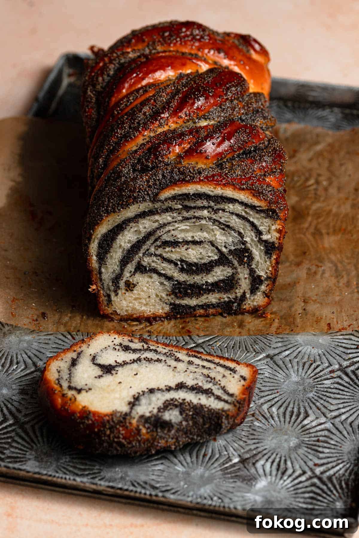 Poppy Seed Babka Recipe: Classic Swirled Pastry 2 Sliced Poppy seed babka.