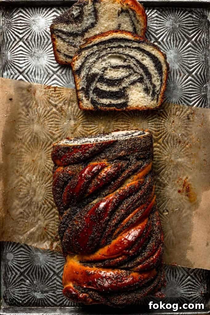Poppy Seed Babka Recipe: Classic Swirled Pastry 11 Baked and sliced poppy seed babka.