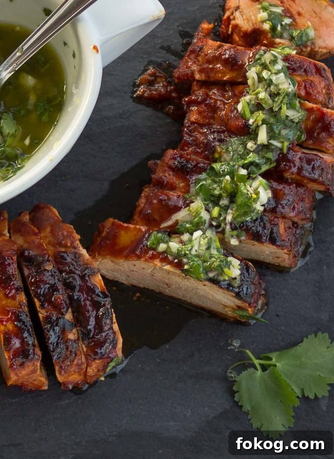 Grilled Sweet Chipotle Pork Tenderloin with Cilantro Lime Chimichurri | savorwithjennifer.com